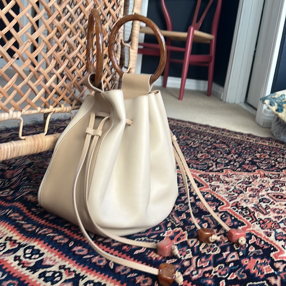 Ulla Johnson Leather Two Toned Drawstring Bag With Resin Handles